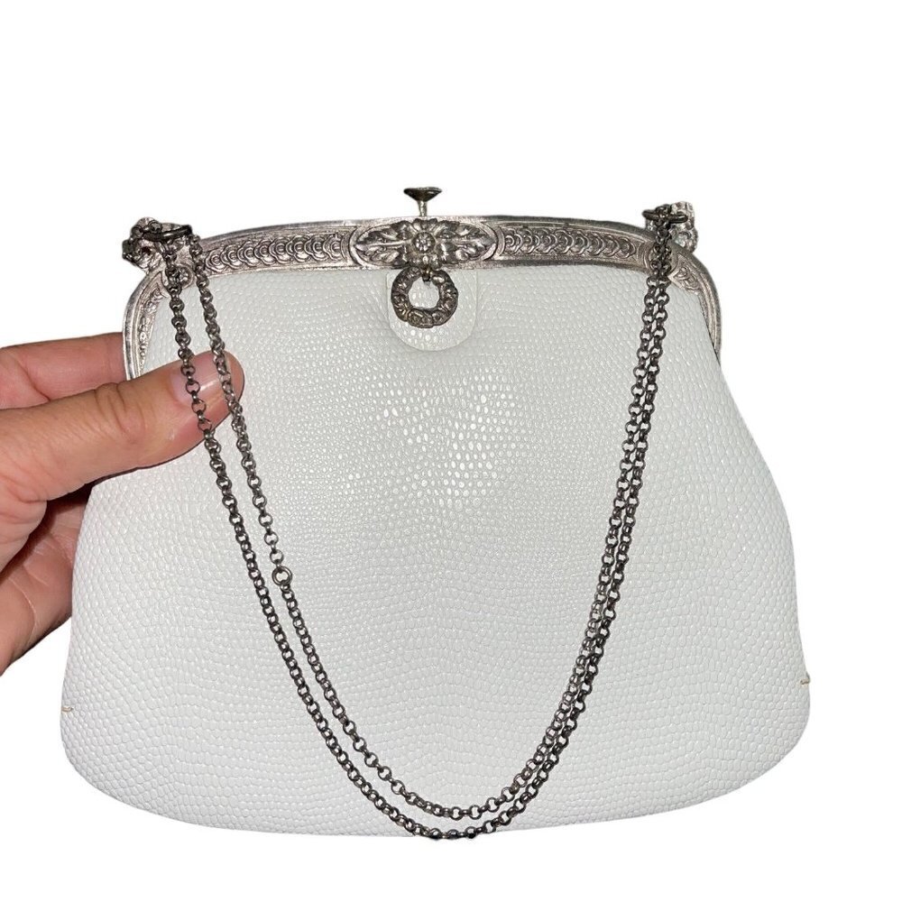 Art bag Creations New York Vintage Purse Matching Coin Purse White Reptile Skin
